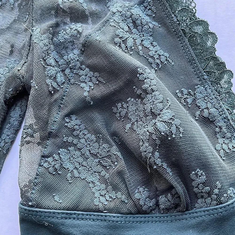 Free People Intimately Long Sleeve Lace Cami Top V-Neck Wireless Green Size S